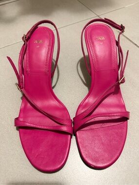 Zara Fuchsia Leather Slingback Sandals